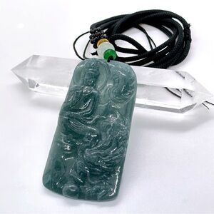 GRADE A Burmese Jadeite Jade Dragon & Kwan Yin Bodhisattva Hand Carved Pendant